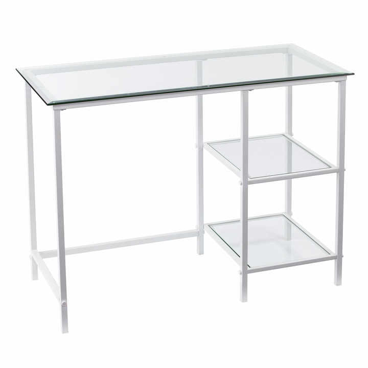 HMS 42\" Modern Clear and White Glass Writing Desk Stainless Steel and Melamine for Office Use