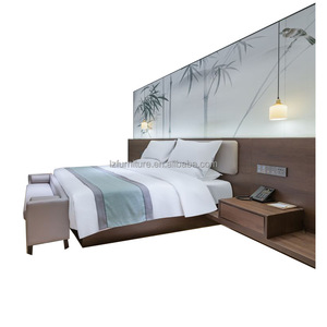 OEM ODM Custom 3 Star Hotel Furniture Bedroom Set MDF Wooden Base King Bed With Upholstered <b>Headboard</b> <b>Panel</b> Ottoman Nightstands - Product Image 1