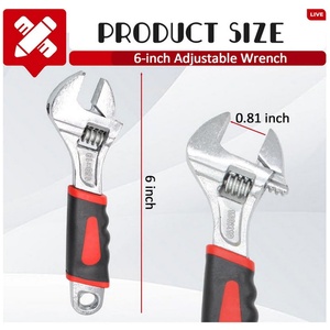 Home, Workshop and Garage Tools, Cr-V Steel Wrench with Ergonomic Rubber Grip Spanner Handle, 6 Inch Adjustable Wrench - Product Image 2