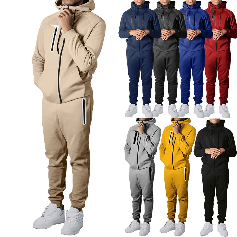 Wholesale Men's Sports Suit Zipper Pocket Jacket And Pants Set Men Casual Hoodies Set For Men