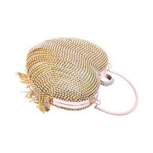 <strong>White</strong> Golden Women's Crystal Ball Hearted-shape <strong>Evening</strong> Clutch Wedding Purse Wristlet <strong>Bag</strong> - Product Image 4