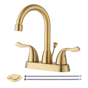 Lavabo de Acero Inoxidable con Válvula de Desagüe de Cerámica y Líneas de Suministro de Agua Doradas para Sala de Estar - Product Image 1