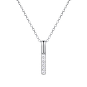 Collier pendentif minimaliste en argent sterling 925 avec serti de diamants ronds, chaîne à maillons plaquée rhodium, unisexe, à porter au quotidien - Product Image 1