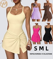 Robe de sport de tennis pour femme Yimo, sans manches, avec soutien-gorge intégré, dos élégant, col en U, ensemble de mode féminine anti-exposition pour l'extérieur