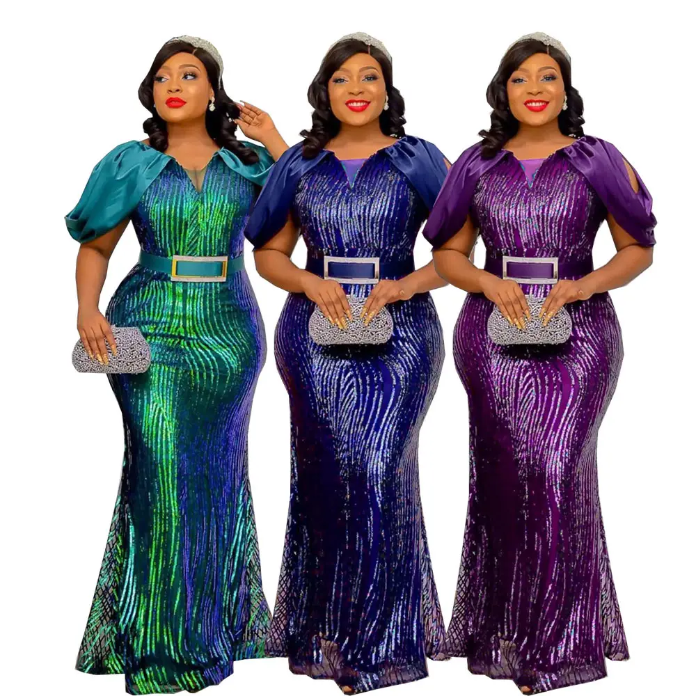 2022 Summer New Fashion Plus Size womens Dresses Long Sequins Evening Dress Luxury Celebrity Party Glitter Prom Gown Clothing