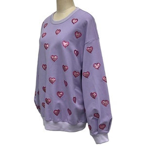 OEM Custom <strong>Sparkly</strong> Sequin and Affixed Cloth Embroidery Hearts Long Sleeve Crew Neck Pullover Tops Oversized Sweatshirt for <strong>Women</strong> - Product Image 2