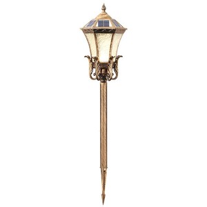 <b>Solar</b> Powered Garden Lamp <b>Post</b> with Glass Shade 2700K Warm White LED Iron Body IP66 Motion Sensor 10-Year Warranty Outdoor <b>Light</b> - Product Image 1