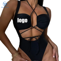 Maillot de bain une pièce personnalisé OEM/ODM, couleur unie, coupe haute, dentelle ajourée, sexy, pour la plage, taille personnalisée, tissu écologique, bikini