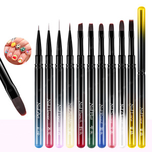 10pcs Black Gradient Metal Nail Brush Set Ombre Liner Fan French Flat Round <b>Builder</b> Gel Brushes for Salon - Product Image 4