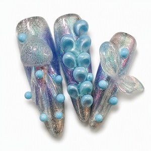 Ongles à presser 3D Méduse Sirène, en acrylique pailleté, couvrance totale, longs, pour la décoration des doigts - Product Image 5