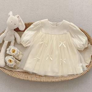 Nouvelle Collection Printemps 2026 : Robe Longue à Manches Longues pour Bébé Fille, Barboteuse Princesse en Tulle avec Nœud, Tenue Douce en Maille pour Sœur - Product Image 3