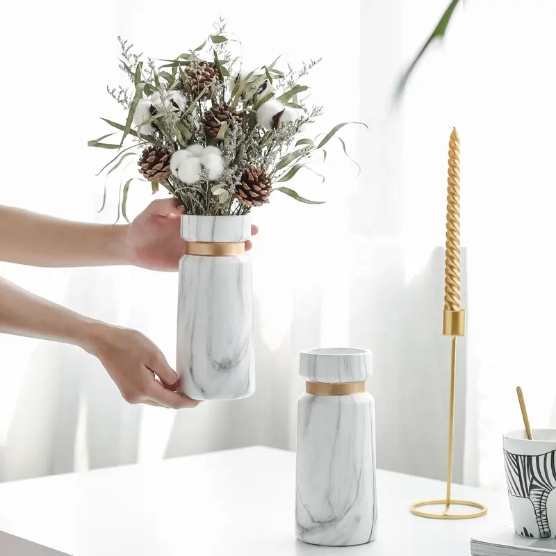 Nouveaux vases à fleurs en porcelaine en céramique de style marbre floreros de luxe moderne pour la décoration intérieure