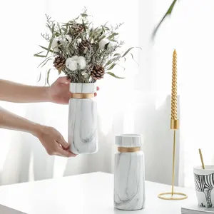 vaso Suppliers-Vasos de flores de porcelana, novo moderno estilo de mármore de luxo floreros vasos de flores de cerâmica para decoração da casa