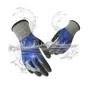 Vente en gros Gants de travail imperméables Gants de travail à double revêtement Gants de sécurité de niveau 5 résistants aux coupures HPPE