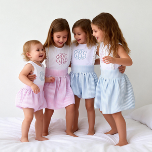 Robes d'été pour bébés filles en seersucker, ensembles assortis pour sœurs, barboteuses bulles en dentelle pour nouveau-nés - Product Image 1