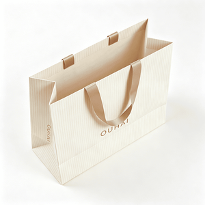 Bolsas <span class=keywords><strong>de</strong></span> Papel Personalizadas con Rayas Verticales Finas y Asa <span class=keywords><strong>de</strong></span> Cinta <span class=keywords><strong>de</strong></span> Satén Ancha Color Café para Joyería, Boutique, Regalos y Empaque <span class=keywords><strong>de</strong></span> Marca - Product Image 2