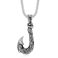 Desain Kail Ikan Antik Hitam Vintage Berukir untuk Pria, Kalung Liontin Fashion dari Baja Tahan Karat.