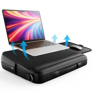 Breathable Soft Fabric <strong>Cushioned</strong> Lap <strong>Tray</strong> 15.6inch Pu Leather Laptop Bag with Retractable Mouse Pad Two Side Storage Pocket - Product Image 1