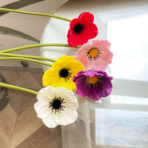 Real Pu Papoula Anêmona Hastes <span class=keywords><strong>Red</strong></span> Poppy Flores com Centro Preto para Decorações do Ano Novo Chinês - Product Image 1