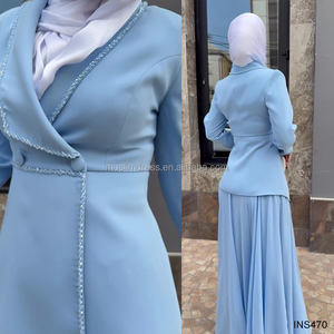 Lavoro modesto musulmano <span class=keywords><strong>donna</strong></span> indossa giacca Blazer di Design con perline blu con gonna lunga Midi abbigliamento professionale <span class=keywords><strong>da</strong></span> <span class=keywords><strong>ufficio</strong></span> - Product Image 3
