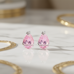 Boucles d'oreilles clous Millber-Strine en quartz rose, forme goutte d'eau, sertissage griffe, bijoux romantiques en cristal pour femme, à porter au quotidien - Product Image 2