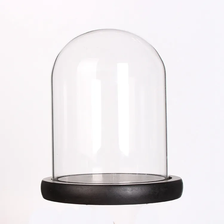 High quality cloches bell jar light bulb wood base glass dome candle