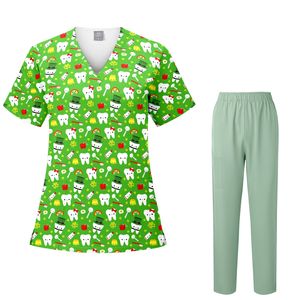 Dental Scrub Suit Set Women V-Neck Short Sleeve Moisture Wicking Knitted Split Uniform Hospital Uniforms - Product Image 3
