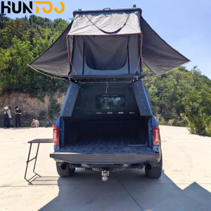 Tente de toit de voiture Huntoo Popup compacte pliable en aluminium avec panneaux de ventilation triangulaires et matelas en mousse pour expéditions tout-terrain - Product Image 3