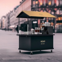 Chariot de café de rue mobile à 4 roues en fer, design moderne, personnalisable et amovible, pour la vente de bubble tea et de desserts