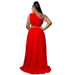 Ropa de mujer Traje de talla grande Color sólido Hombro inclinado Fuera del hombro Sexy Vaina Split Temperament <span class=keywords><strong>Twinset</strong></span> - Product Image 4