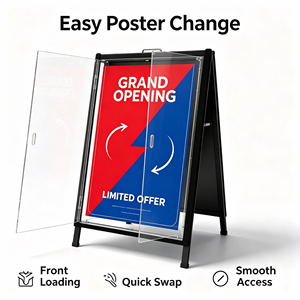 Zware aluminium A-frame reclamedisplayrek met snel-openende klikframe dubbelzijdige posterhouder voor winkels - Product Image 5