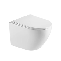 WC suspendu en céramique bleu ciel sans rebord de 180 mm avec siphon en P pour salle de bain
