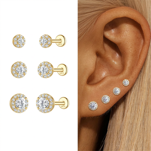 Clous d'oreilles minimalistes à dos plat en argent S925 plaqué rhodium, pavés de morganite couleur D, tailles multiples 2mm 3mm 4mm, cadeau - Product Image 3