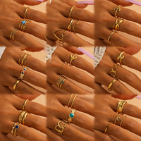 G2224 Vente en gros anillos de acero inoxidable 18K Gold PVD Plated Stainless Steel Hollow Ring Set Women Fashion Jewelry Rings