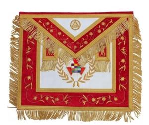 Tablier maçonnique en cuir de taille personnalisée Cardura frange rouge motif carré 3D ensemble de gantelets de col brodés à coudre magnétique à coudre - Product Image 4