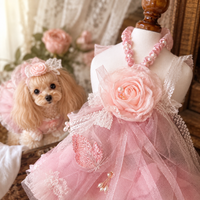 Gaun Pesta Ulang Tahun Anjing, Pakaian Anjing Khusus, Gaun Putri Anak Anjing Kecil dengan Renda Tulle, Bunga, Mutiara, dan Manik-manik