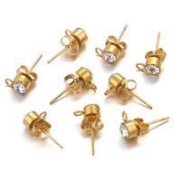Connecteurs de boucles d'oreilles simples en acier inoxydable plaqué or 18 carats de 3 mm, 4 mm, 5 mm avec strass pour la fabrication de bijoux DIY
