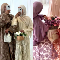 Ensemble Abaya de Luxe 3 Pièces de Dubaï en Gros, Nouveau Design 2026, Abaya Ouverte Modeste Brodée de Dentelle et Perlée pour Femmes Musulmanes