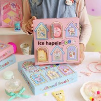Boîte cadeau surprise en papier rose et bleue à thème dessin animé pour enfants