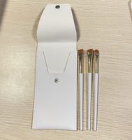 3 buah kuas Perona mata dan kuas eyeliner datar dan tipis dengan tas Pu putih set kuas rias 5 buah