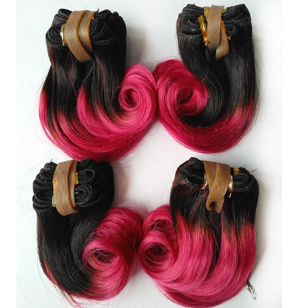 Extensions de cheveux Ombre rouge haut de gamme 1B/Rose Cheveux ondulés courts Armure bouclée brésilienne vierge