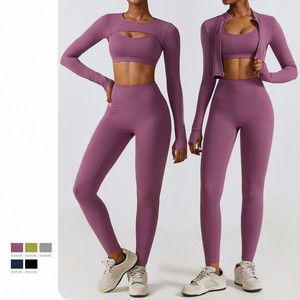 Yoga soutien-gorge nu sport Nylon Spandex Leggings Fitness trois pièces vêtements de sport femmes Sport ensemble - Product Image 2