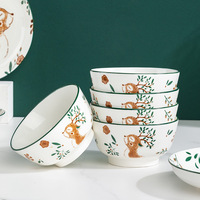 Ensemble de bols en céramique de style japonais, minimaliste, avec motifs animaux sous glaçure, compatibles micro-ondes, très prisés sur internet