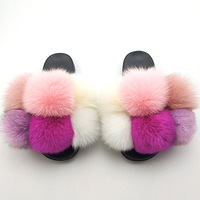 Nouvelles sandales de luxe 2027 KJ 2020 pour femmes avec pompons en vraie fourrure de renard, semelle EVA, pour l'extérieur, pantoufles tendance en fourrure naturelle de renard