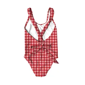 Recycled Polyester Swimsuit UV Protection Gingham Print 1-Piece Swimsuit SPF+50 Chlorine Resistant Swimsuit