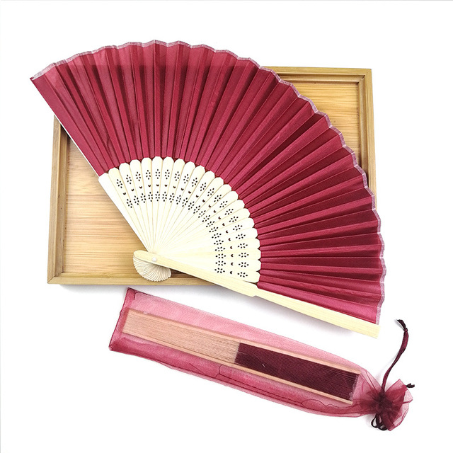 Personalized Wedding Favor Hand Fan for Guest Custom Logo Silk Bamboo Folding Handheld Fan Promotional Gift With Organza Bag