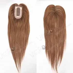 优质16英寸棕色欧洲原始头发单发顶部发夹在头顶的小假发上