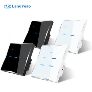 Langyeao Wholesale EU/UK 10A Glass Home Tuya WiFi Led Touch Wall Smart Light Switch 1/2/3/4 Gang No/With Neutral Wire Universal