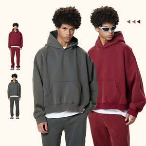 Hoge kwaliteit vintage hoodies 350G zwaargewicht acid wash streetwear hoodie distressed fleece zwarte cropped essentials hoodie - Product Image 3