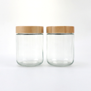 Frasco de Vidrio Transparente Vacío de 500 ml para Velas con Tapas de Bambú - Product Image 1